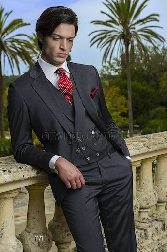 ONGala 1171 - Trajes para novio con chaleco mixto poliéster viscosa gris oscuro