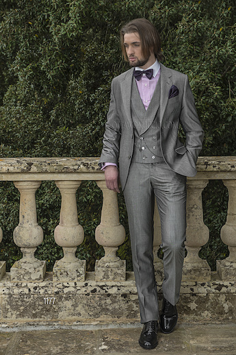 ONGala 1177 - Trajes de novio italianos con chaleco en lana poliéster mohair gris