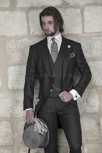 ONGala 1185 - Trajes de novio semilevita "Redingote" negro