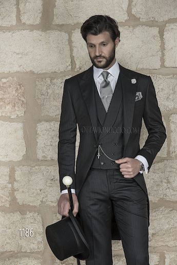 ONGala 1186 - Chaqué monocolor mixto viscosa raya diplomática negro