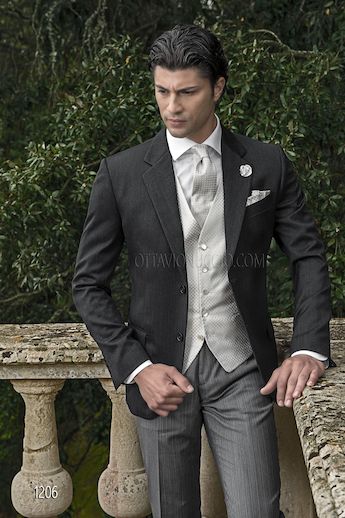 ONGala 1206 - Traje de novio italiano con chaqueta en satén lana gris perla
