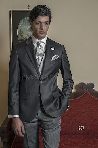 ONGala 1207 - Traje de novio italiano con chaqueta en mixto lana gris