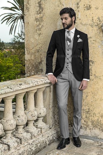 ONGala 1211 - Trajes de novio italianos con chaqueta en raso de lana negro