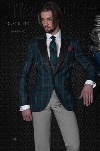 ONGala 1219 - Trajes de novio italianos con chaqueta tartán verde azúl