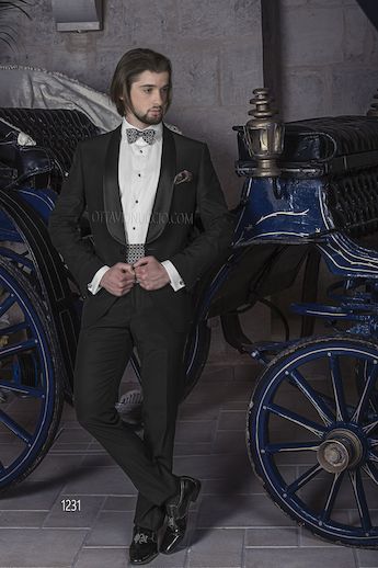ONGala 1231 - Tuxedo negro cuello solapa chal