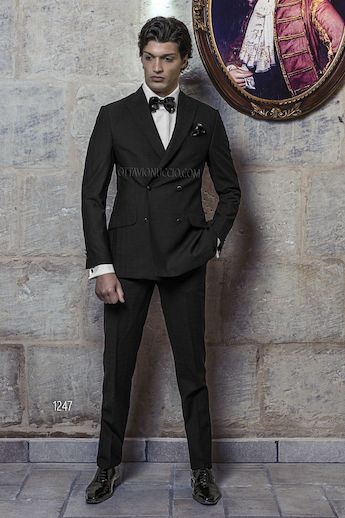 ONGala 1247 - Traje para novio cruzado lande cuadros negro