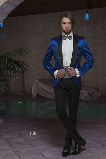 ONGala 1250 - Traje de novio con Chaqueta en raso azúl royal