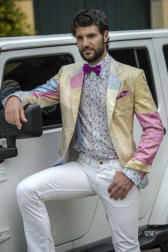 ONGala 1256 - Traje de novio italiano con chaqueta Patchwork en seda