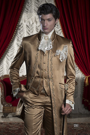 ONGala 1261 - Baroque Gold Tone Satin Groom Suits with Tonal Embroidery
