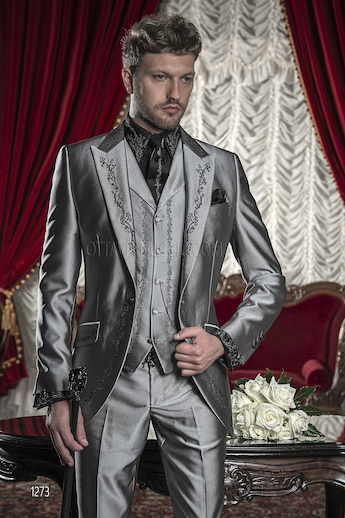 ONGala 1273 - Grey Dress for Groom with Black/Silver Tone Embroidery