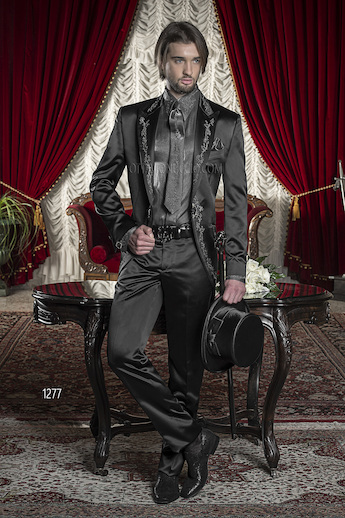 ONGala 1277 - Black Satin Dress for Groom with Black/Silver Tone Embroidery