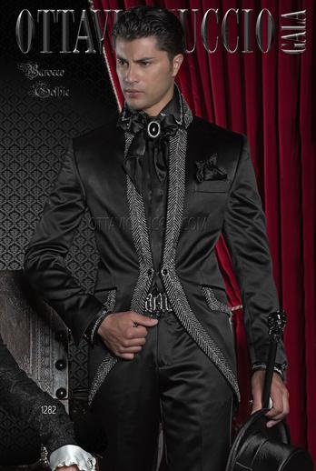 ONGala 1282 - Trajes de novio italianos en raso negro con pasamanería de strass