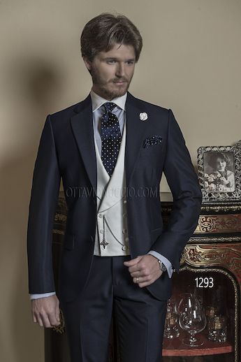 ONGala 1293 - Trajes de novio en lana poliéster mohair azúl marino