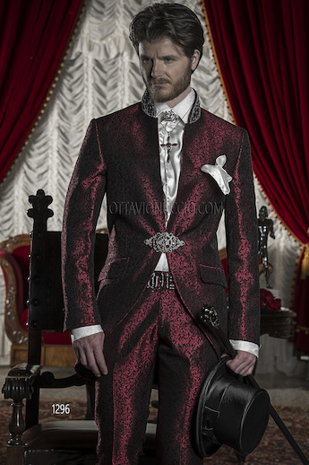 ONGala 1296 - Burgundy Brocade Dress for Groom with Trimming