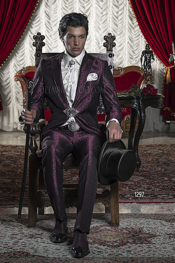 ONGala 1297 - Purple Brocade Dress for Groom with Diamante Lapel