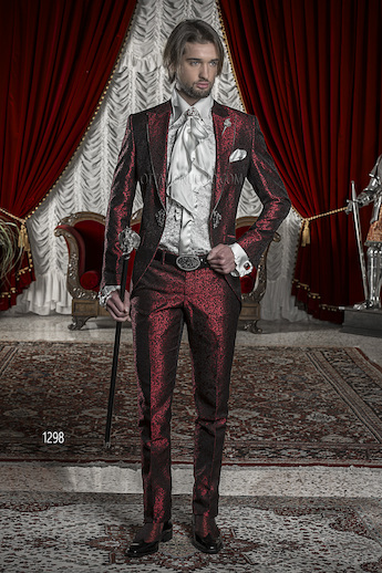 ONGala 1298 - Red Brocade Dress for Groom with Diamante Lapel