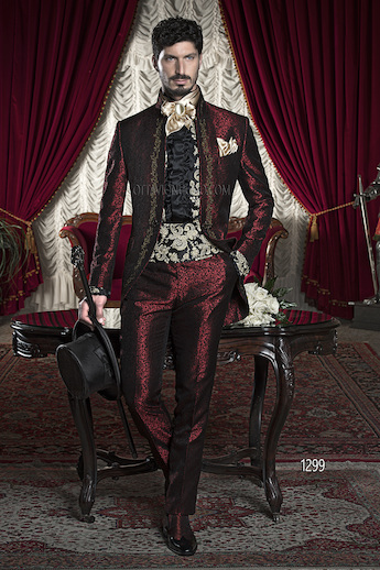 ONGala 1299 - Burgundy Brocade Dress for Groom with Golden Embroidery