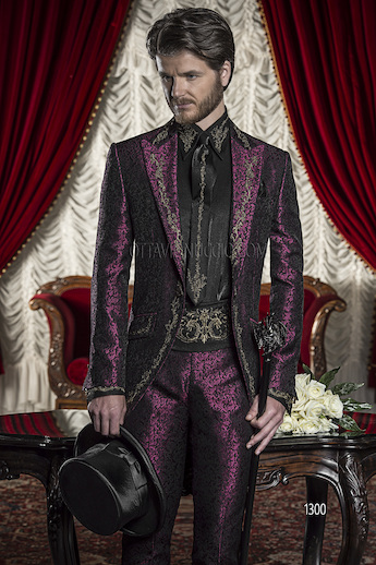 ONGala 1300 - Purple Brocade Fashion Suits with Gold Tone/Black Embroidery