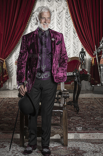 ONGala 1307 - Traje de novio con chaqueta terciopelo arrugado viola