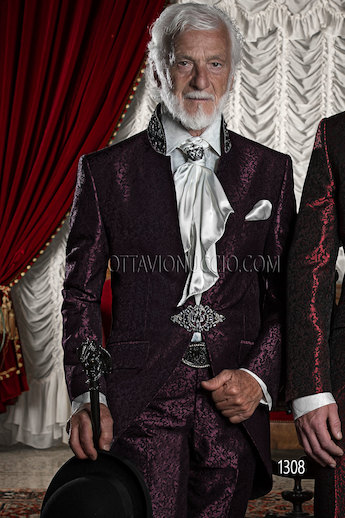ONGala 1308 - Purple Brocade Italian Dress for Groom with Trimming
