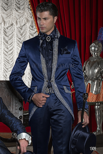 ONGala 1309 - Blue Satin Fashion Suits with Diamante Trimming