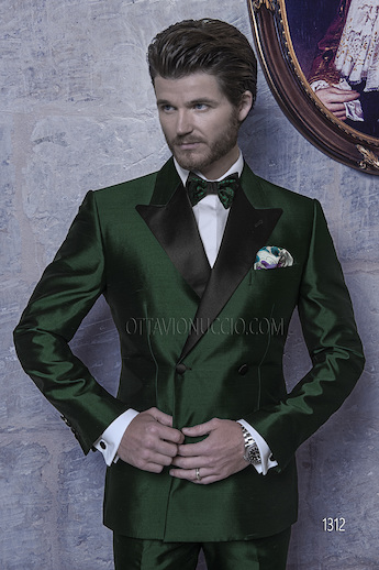 ONGala 1312 - Trajes de novio modelo cruzado raso verde