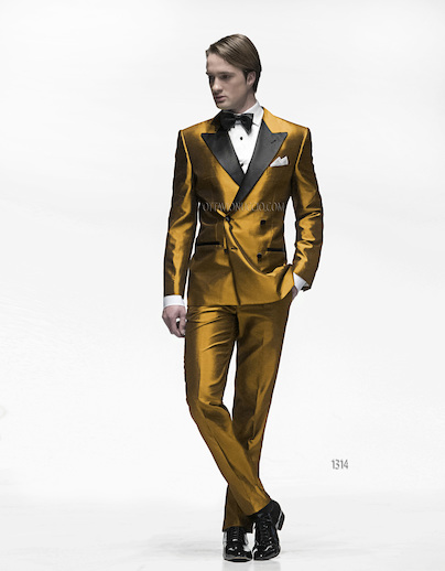 ONGala 1314 - Traje para novio modelo cruzado shantung oro