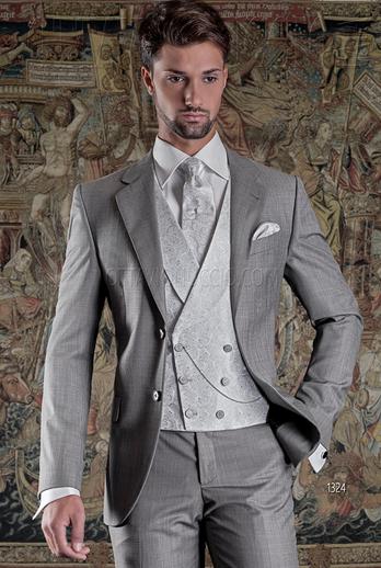 ONGala 1324 - Traje clásico gris claro mixto lana con chaleco cruzado