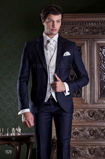 ONGala 1329 - Traje de novio italiano azul con ticket pocket