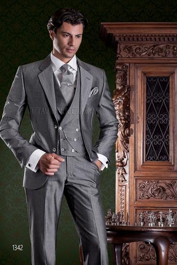 ONGala 1342 - Traje de novio classico gris medio lana mohair con chaleco cruzado