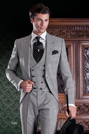 ONGala 1344 - Traje de novio gris príncipe de gales mixto lana