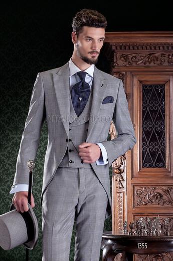 ONGala 1355 - Traje de novio gris príncipe de gales y chaleco cruzado