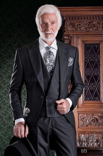 ONGala 1373 - Traje de ceremonia hombre rayas al tono con chaleco cruzado