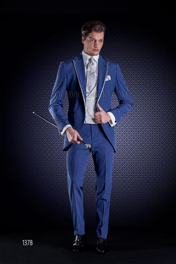 ONGala 1378 - Traje de novio italiano azul eléctrico vivos gris perla