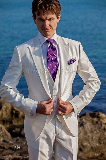 ONGala 1434 - Traje de novio blanco hipster en shantung con chaleco a juego