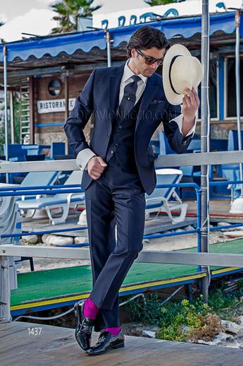 ONGala 1437 - Traje de novio hipster azul marino con chaleco a juego