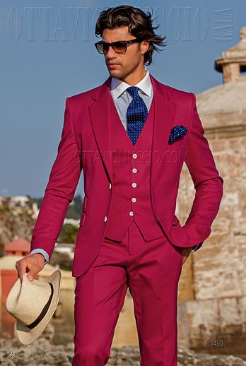 ONGala 1450 - Traje moda hombre hipster fucsia con chaleco a juego