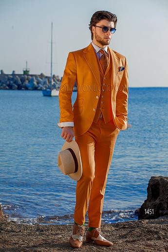 ONGala 1451 - Traje de novio naranja en piqué de algodón con chaleco al tono