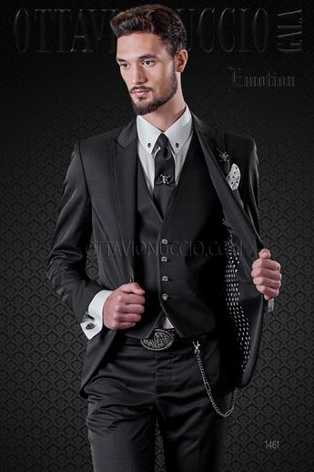 ONGala 1461 - Traje de novio negro microdiseño y vivos raso