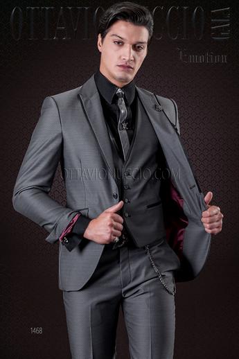 ONGala 1468 - Traje de novio gris microdiseño con vivos negros