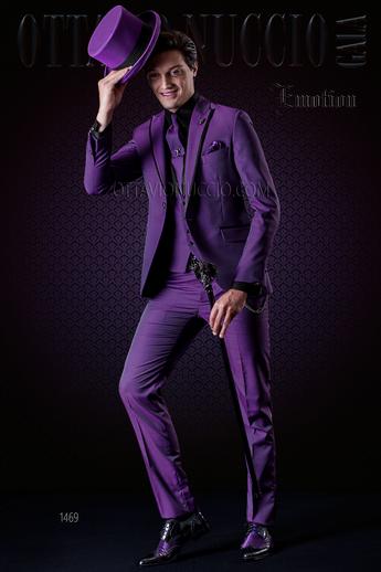 ONGala 1469 - Traje moda hombre púrpura microdiseño con vivos negros