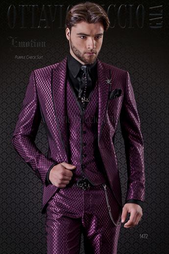 ONGala 1472 - Traje para hombre púrpura microdiseño con vivos negros