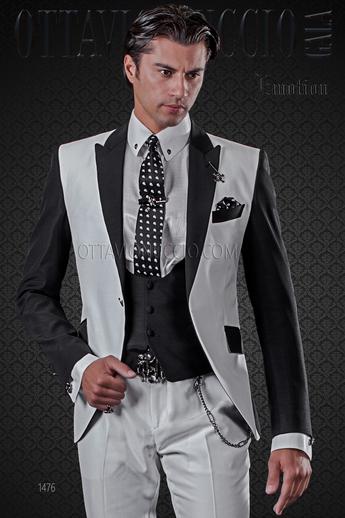 ONGala 1476 - Traje patchwork blanco y negro