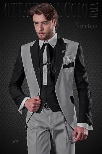 ONGala 1477 - Traje patchwork gris perla y negro