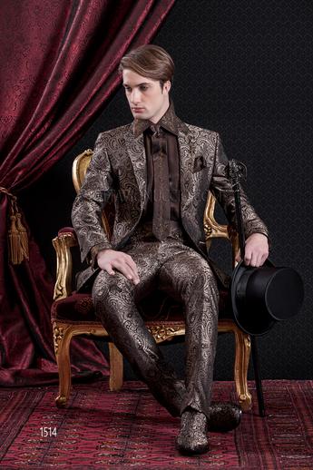 ONGala 1514 - Traje de novio barroco chaqueta slim damascado bronce
