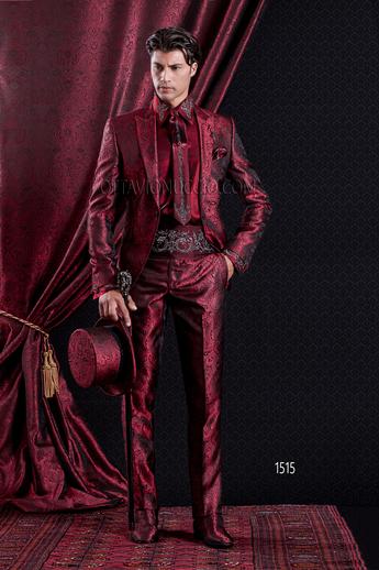 ONGala 1515 - Traje de novio barroco chaqueta slim damascado rojo