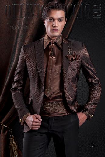 ONGala 1521 - Traje de novio chaqueta marrón con pantalón negro