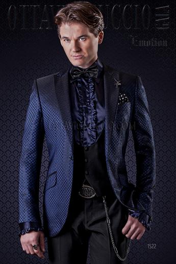 ONGala 1522 - Traje de novio chaqueta azul con pantalón negro