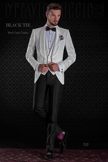 ONGala 1530 - Esmoquin blanco dama con pantalón negro mixto lana