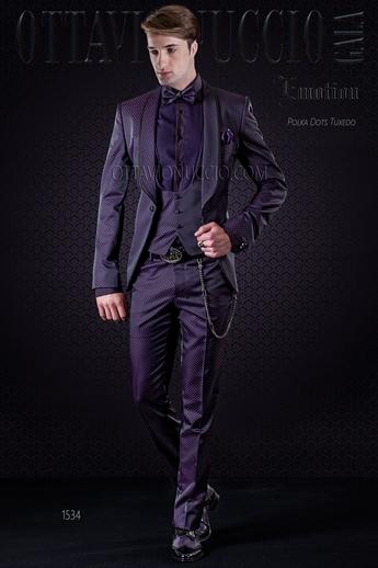 ONGala 1534 - Traje moda hombre púrpura microdiseño solapa chal